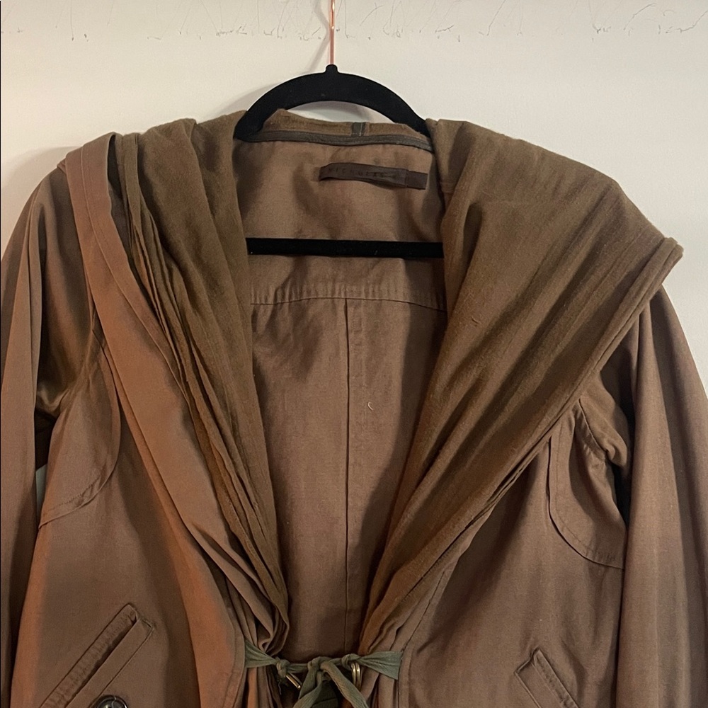 Elegant Brown Draped Short Trench Coat - Picture 10 of 10